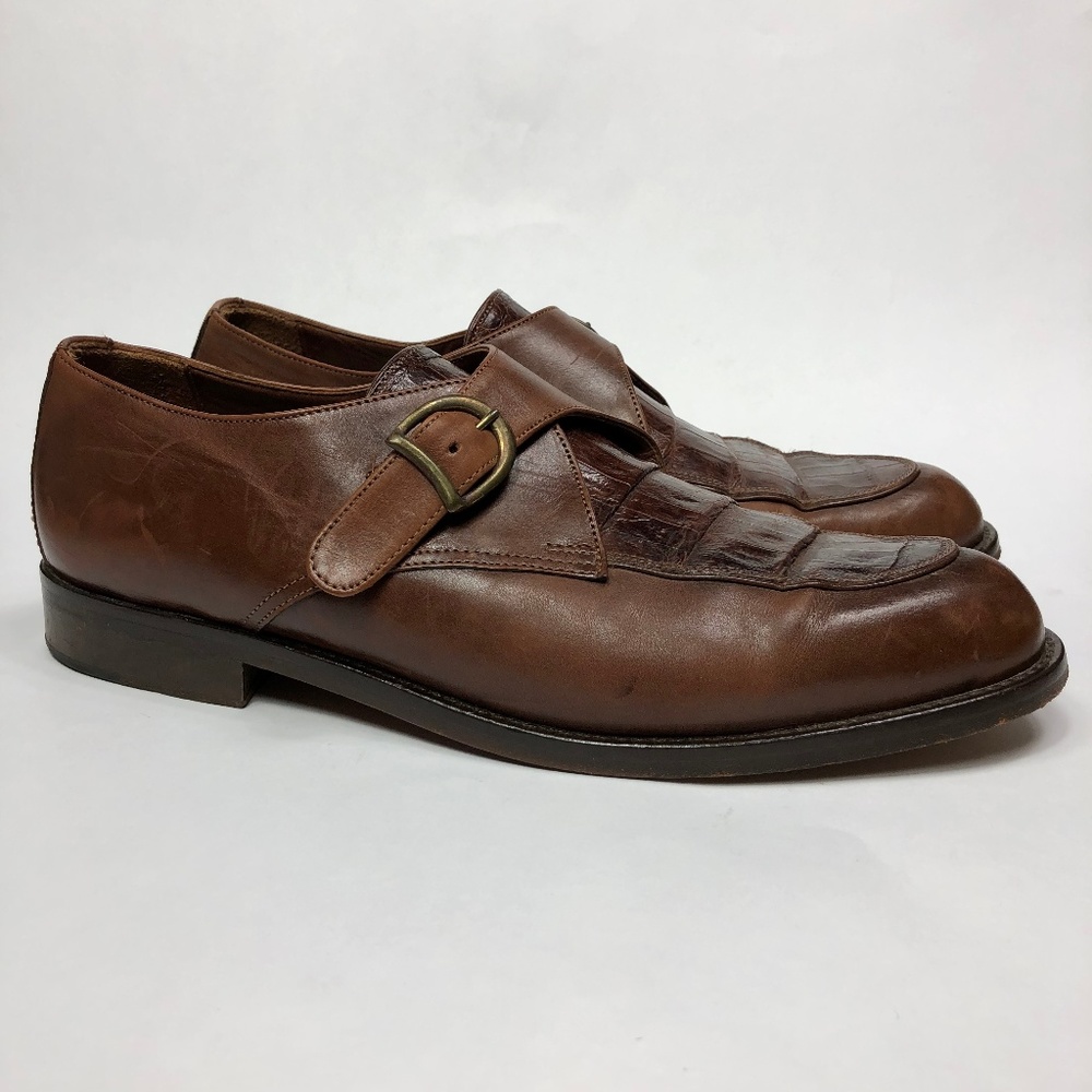 Belvedere Florence Men's Sz 11 Brown Leather Genuine Crocodile Monk Strap Loafer
